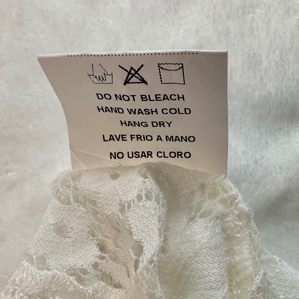 Boho White Lace Top Off Shoulder XS Crop Bell Sleeve Sheer Romantic Cottagecore - Picture 8 of 9